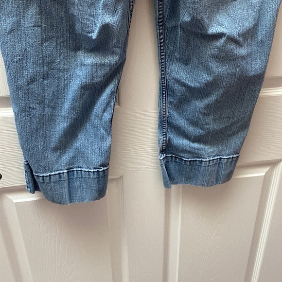 O womens Levi Strauss stretch solid blue denim capri dungarees size 16 - Picture 3 of 5
